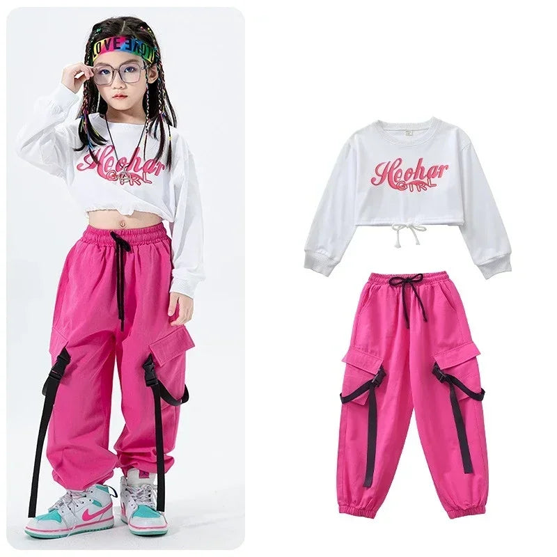 Girls Jazz Dance Performance Dress Girls Hip-hop Suit Cool Belly Button Exposed Clothing Children's Hip-hop Fashion Clothes 2023