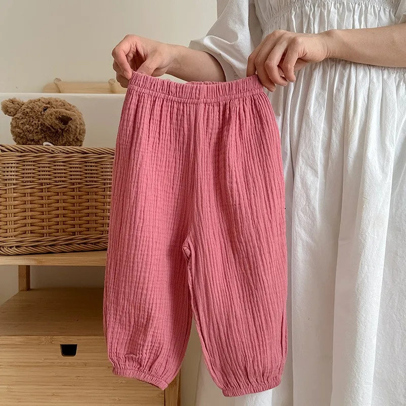 Solid Color Simple Children's Pants Summer Clothing Thin Loose Kids Anti-mosquito Pants Baby Girls Bloomers Casual Trousers