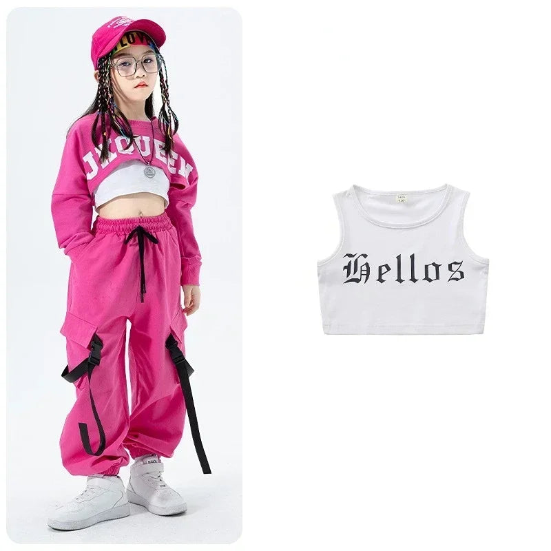 Girls Jazz Dance Performance Dress Girls Hip-hop Suit Cool Belly Button Exposed Clothing Children's Hip-hop Fashion Clothes 2023