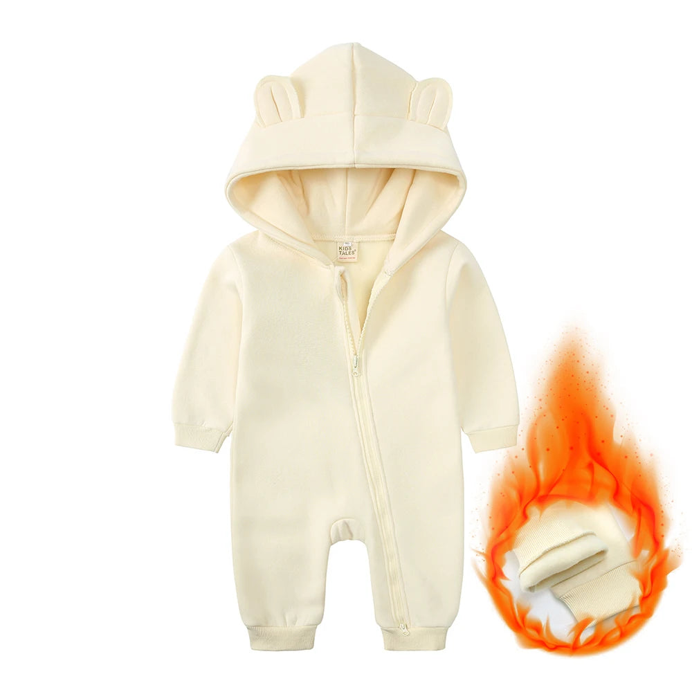 0-24M Cute Newborn Baby Romper Winter Thicken Fleece Warm Clothes Infant Hooded Bear Onesie Toddler Boy Girl Jumpsuits Pajamas