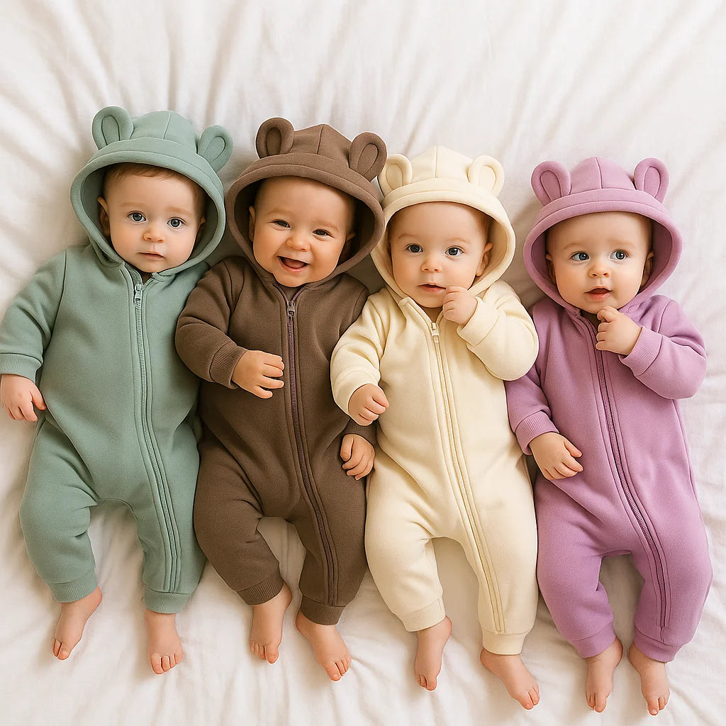 0-24M Cute Newborn Baby Romper Winter Thicken Fleece Warm Clothes Infant Hooded Bear Onesie Toddler Boy Girl Jumpsuits Pajamas