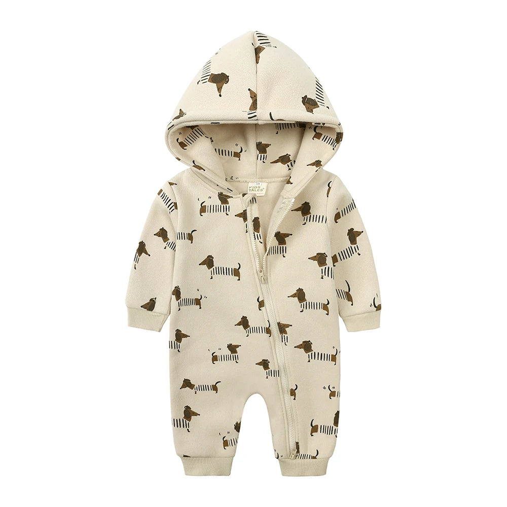 0-24M Cute Newborn Baby Romper Winter Thicken Fleece Warm Clothes Infant Hooded Bear Onesie Toddler Boy Girl Jumpsuits Pajamas