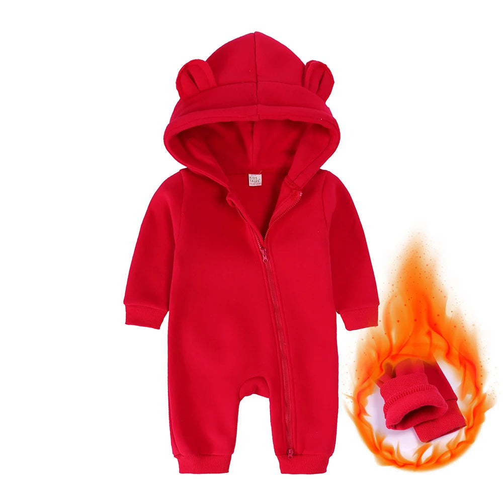 0-24M Cute Newborn Baby Romper Winter Thicken Fleece Warm Clothes Infant Hooded Bear Onesie Toddler Boy Girl Jumpsuits Pajamas