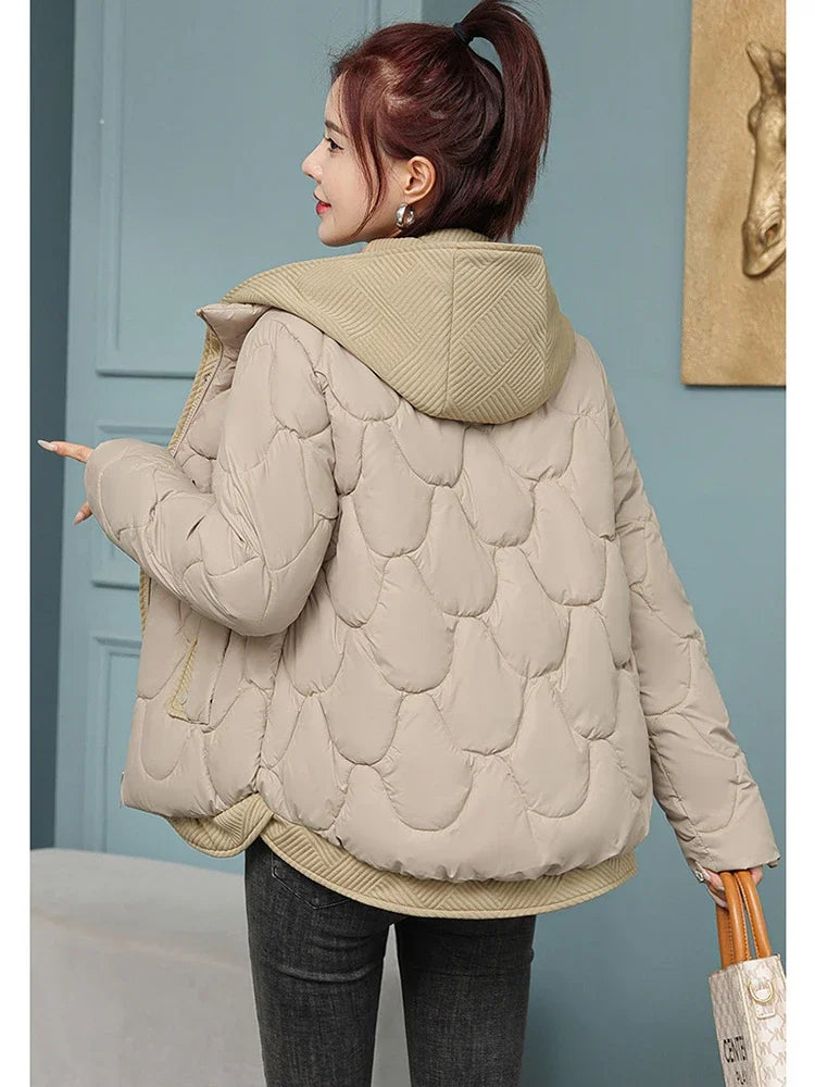 New Fitshinling Fashion New In Warm Parkas Coat Women Clothing Fake Two-piece Cotton Leisure Solid Color Winter  Female Tops
