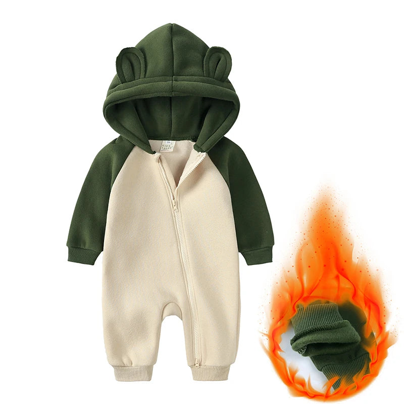 0-24M Cute Newborn Baby Romper Winter Thicken Fleece Warm Clothes Infant Hooded Bear Onesie Toddler Boy Girl Jumpsuits Pajamas