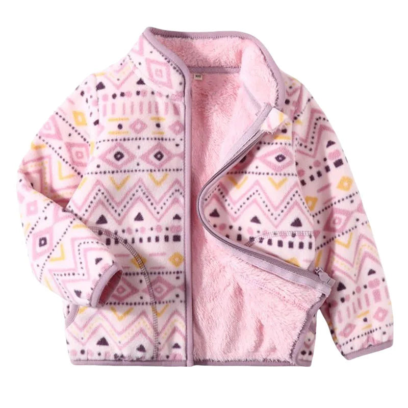 2-8T All Printed Children Clothing for Boys Girls Winter Fleece Jackets Zipper Cute Clothes Animals Hot Selling Thick Baby Coats
