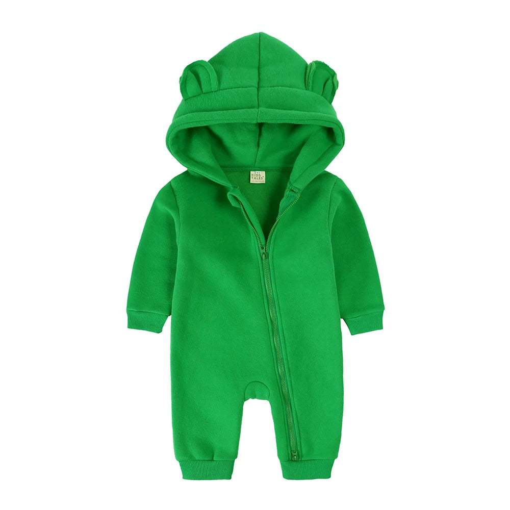 Winter Baby Boy Girl Clothing Cute Bear Ear Fleece Hooded Jumpsuit Knitted Zipper Cotton Rompers New Born Baby Clothes