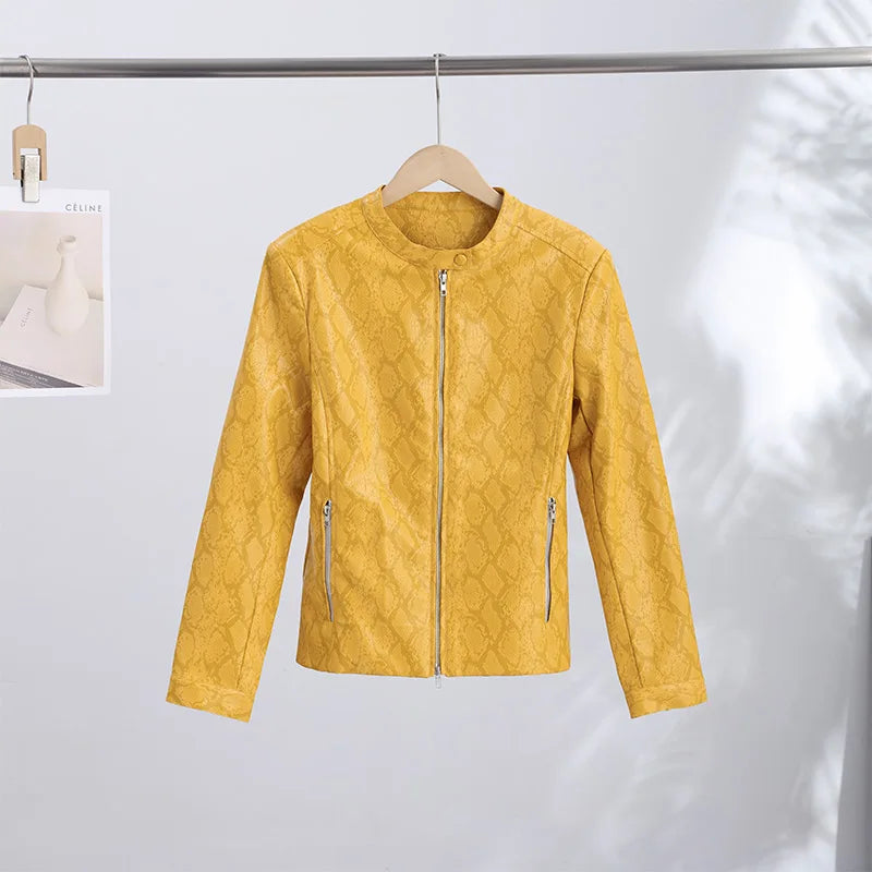 Street Pu Leather Women Jacket Elegant Long Sleeve Zippers Stand Collar Female Outwear 2026 Autumn Winter Chic Lady Coat