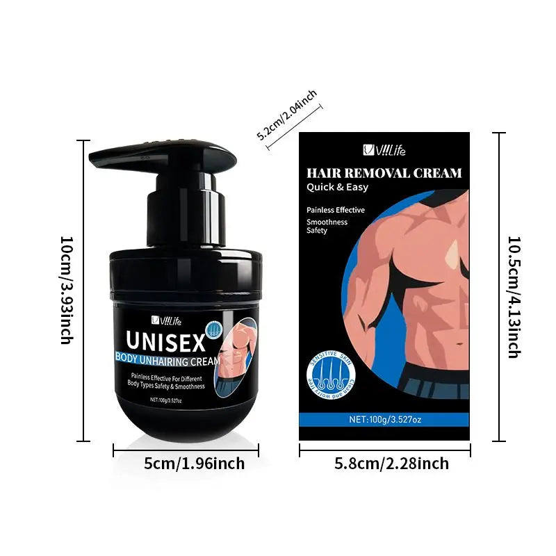 Viilife Men's Hair Removal Cream Nourishing Painless Non Irritating Growth Inhibitor Smooth Portable Body Hair Removal Lotion