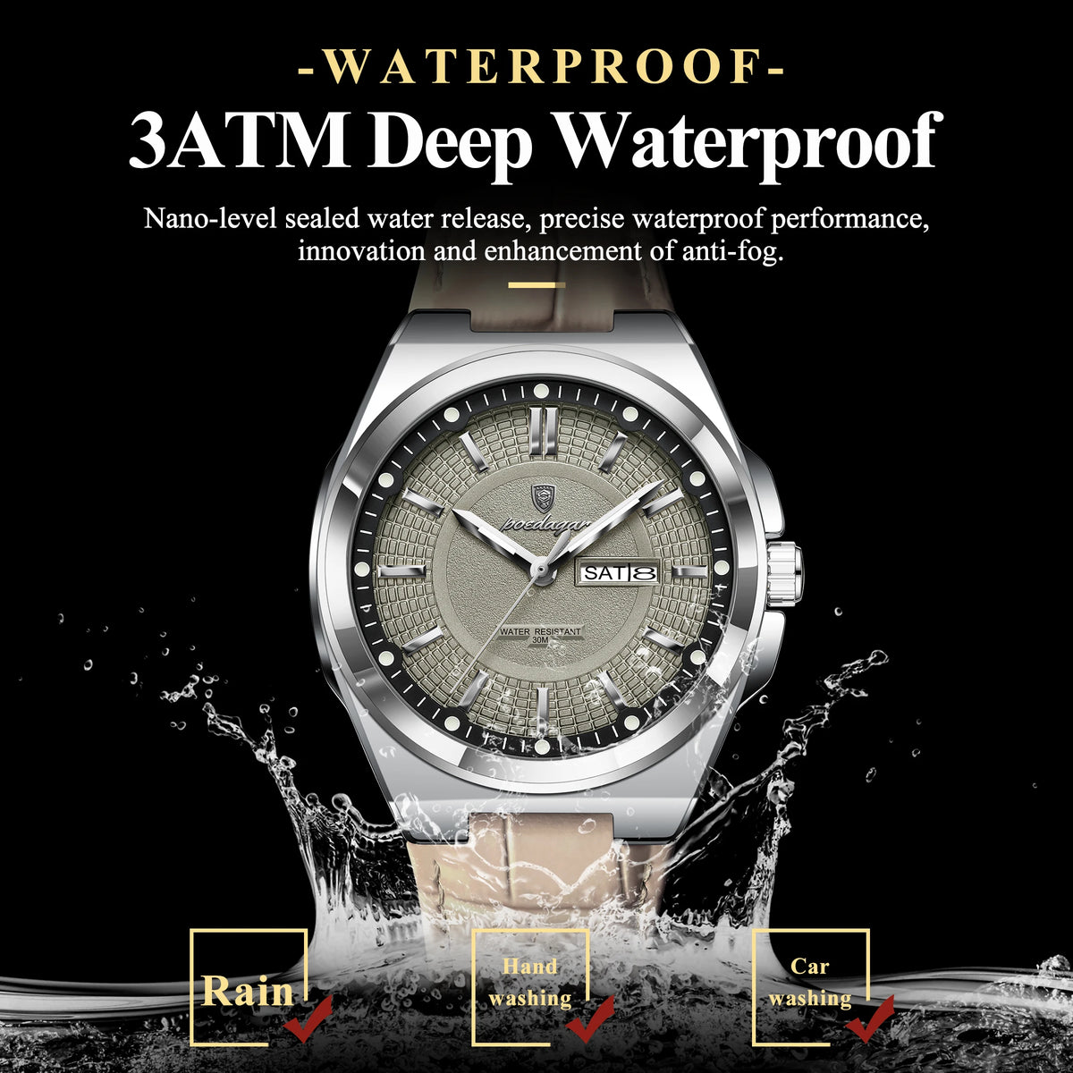 POEDAGAR High Quality Fashion Man Wristwatch Waterproof Luminous Date Week Business Quartz Men's Watches Leather Men Watch Reloj