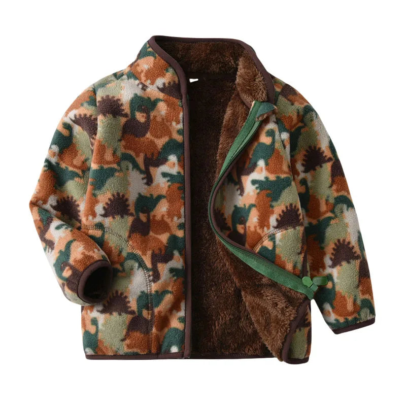 2-8T All Printed Children Clothing for Boys Girls Winter Fleece Jackets Zipper Cute Clothes Animals Hot Selling Thick Baby Coats