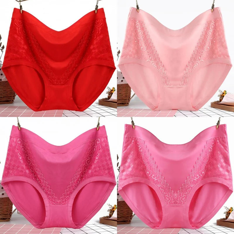 4Pcs/Set Modal Underpants Women Panties Plus Size Sexy Lace Underwear Plus Size Female Briefs Soft Breathable Lingerie 40-100KG