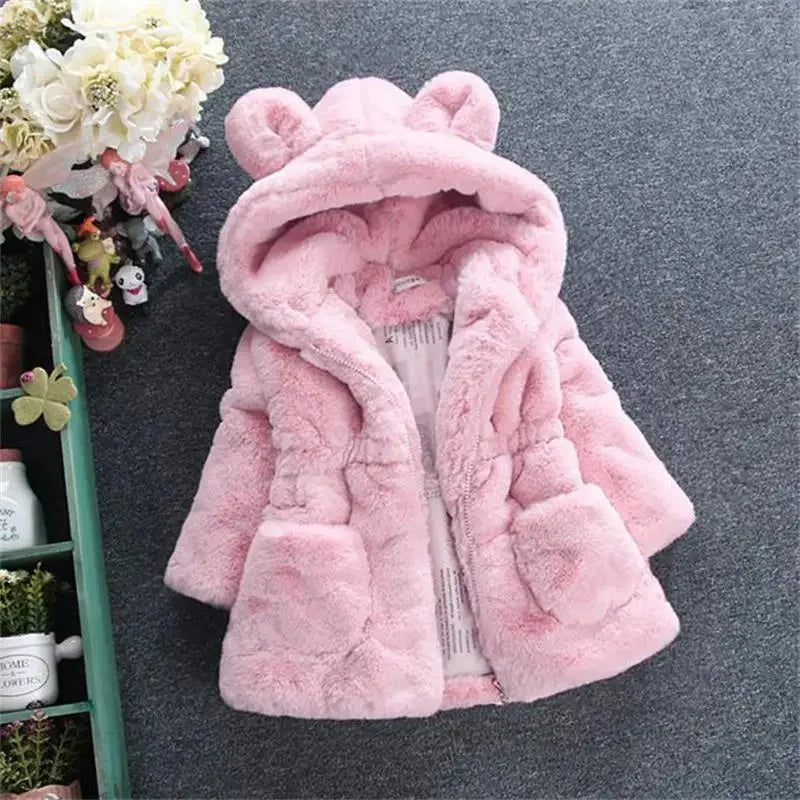 Solid Color Girls Winter Coat Fleece Thickened Kids Hooded Jacket Keep Warm Girls' autumn clothes White Pink Children's clothing