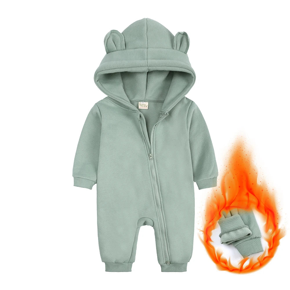 0-24M Cute Newborn Baby Romper Winter Thicken Fleece Warm Clothes Infant Hooded Bear Onesie Toddler Boy Girl Jumpsuits Pajamas
