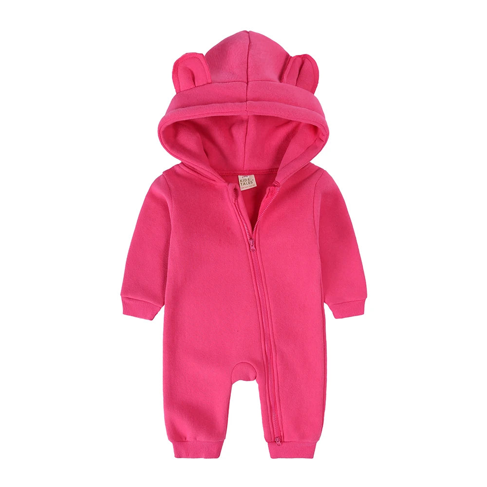Winter Baby Boy Girl Clothing Cute Bear Ear Fleece Hooded Jumpsuit Knitted Zipper Cotton Rompers New Born Baby Clothes
