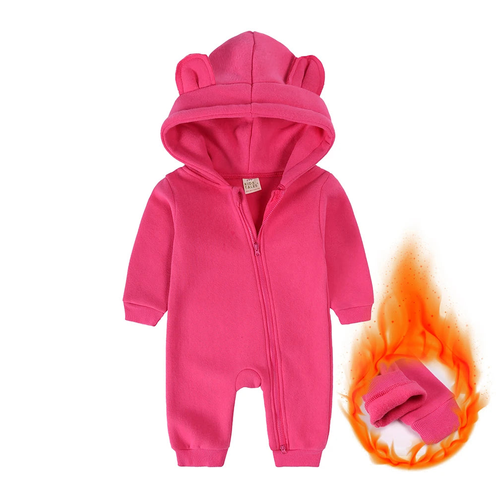 0-24M Cute Newborn Baby Romper Winter Thicken Fleece Warm Clothes Infant Hooded Bear Onesie Toddler Boy Girl Jumpsuits Pajamas
