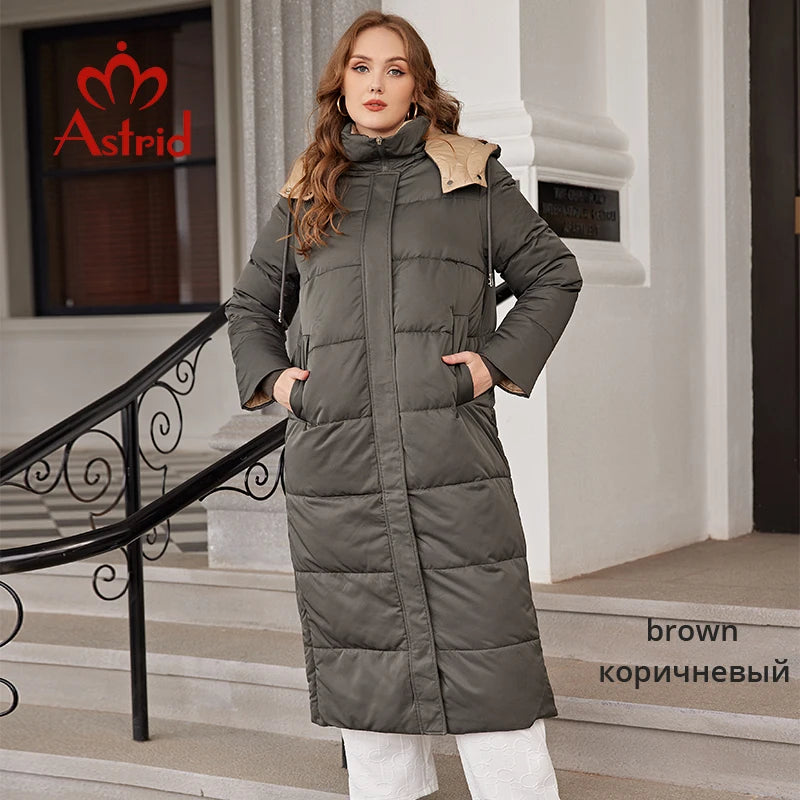 Astrid Winter Jacket Women 2023 Casual Plus Size Coat Long Warm Fashion Stitching Oversize Hooded Women's Parka Female Clothing