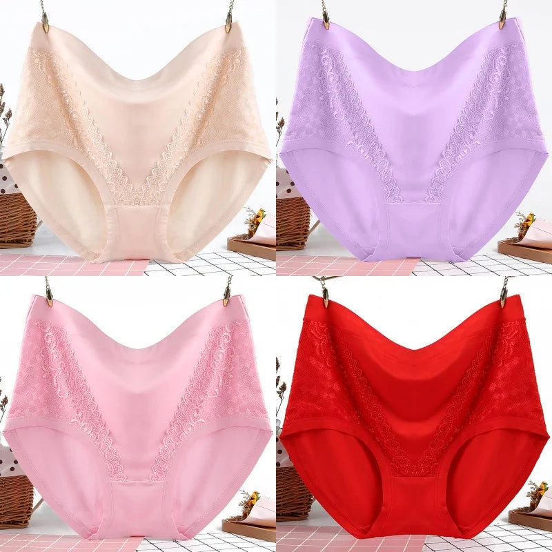 4Pcs/Set Modal Underpants Women Panties Plus Size Sexy Lace Underwear Plus Size Female Briefs Soft Breathable Lingerie 40-100KG