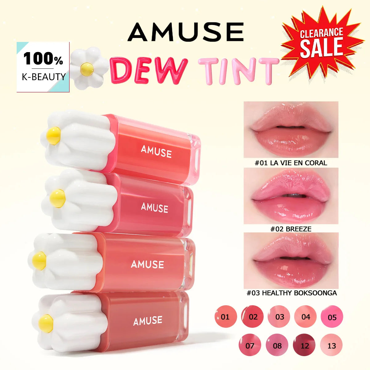 [ClearanceSale] AMUSE DEW TINT,Dewy/Watery Texture,Lightweight & Non-Sticky,Lip Gloss & Hydrating,Korean Cosmetic,Korean Makeup