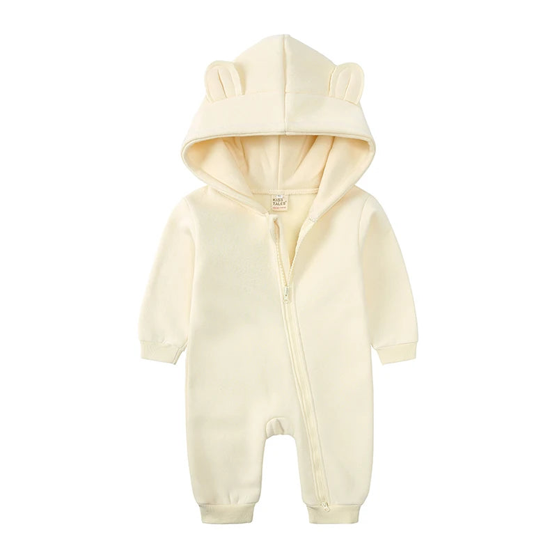Winter Baby Boy Girl Clothing Cute Bear Ear Fleece Hooded Jumpsuit Knitted Zipper Cotton Rompers New Born Baby Clothes