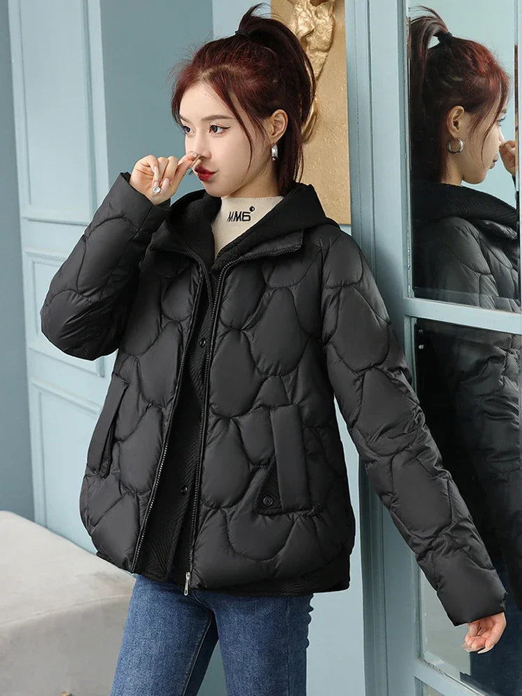 New Fitshinling Fashion New In Warm Parkas Coat Women Clothing Fake Two-piece Cotton Leisure Solid Color Winter  Female Tops