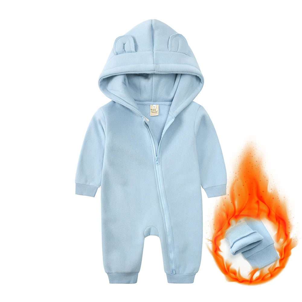 0-24M Cute Newborn Baby Romper Winter Thicken Fleece Warm Clothes Infant Hooded Bear Onesie Toddler Boy Girl Jumpsuits Pajamas