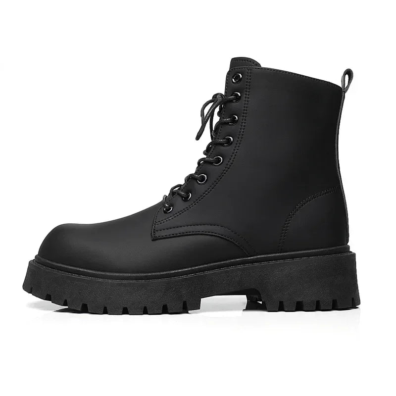 2025 hot sale Spring New Fashion Casual Simple Black British Style Men's Boots High Top Waterproof Casual Leather Boots