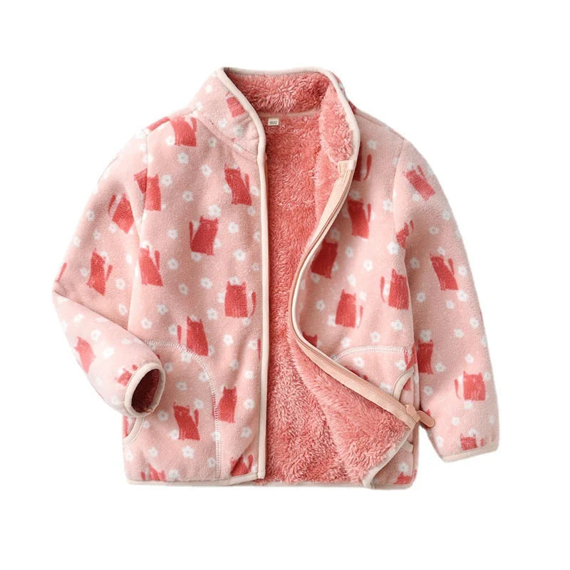2-8T All Printed Children Clothing for Boys Girls Winter Fleece Jackets Zipper Cute Clothes Animals Hot Selling Thick Baby Coats