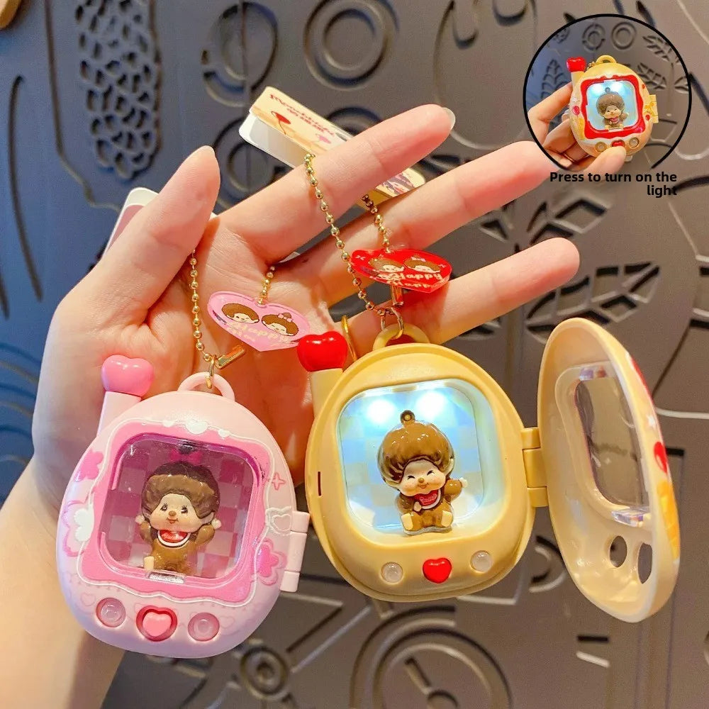 Cute Mini Retro Television Toy Keychain Y2k Aesthetic Doll Charm Press Flash Light Up Stop Bag Digging Birthday Gifts For Bestie