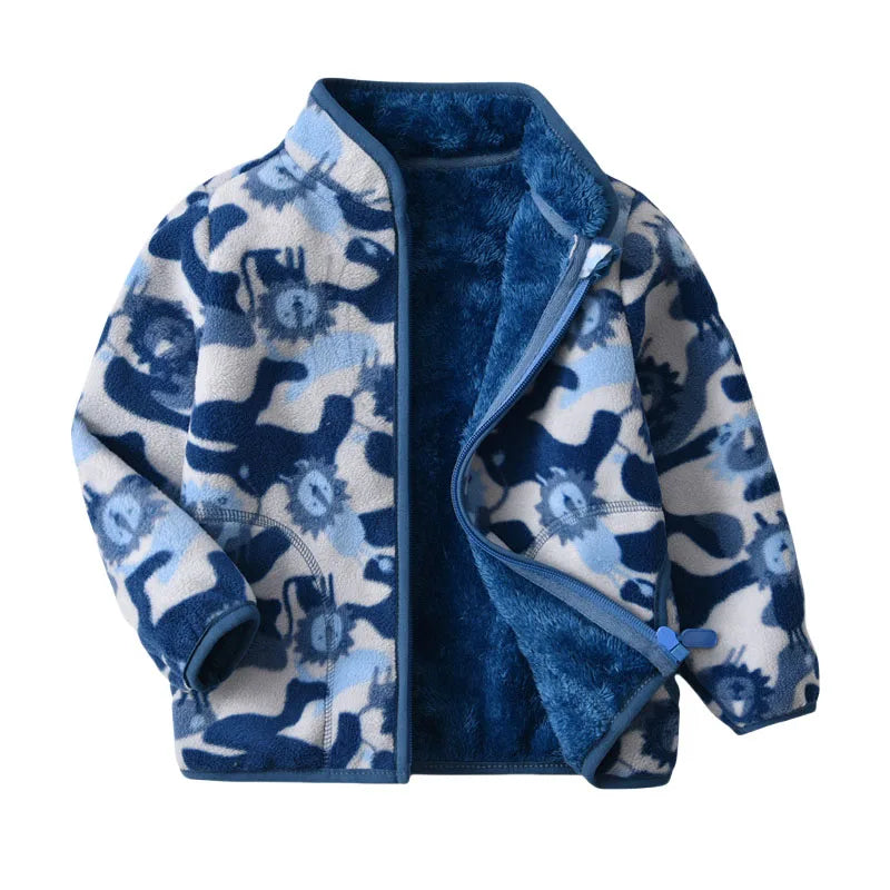 2-8T All Printed Children Clothing for Boys Girls Winter Fleece Jackets Zipper Cute Clothes Animals Hot Selling Thick Baby Coats
