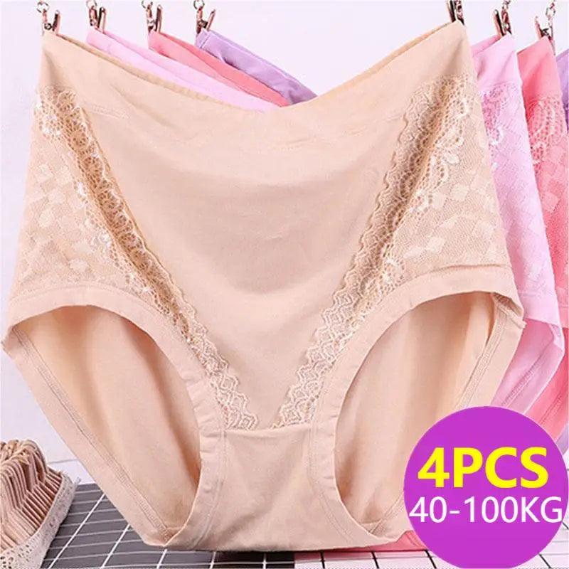 4Pcs/Set Modal Underpants Women Panties Plus Size Sexy Lace Underwear Plus Size Female Briefs Soft Breathable Lingerie 40-100KG