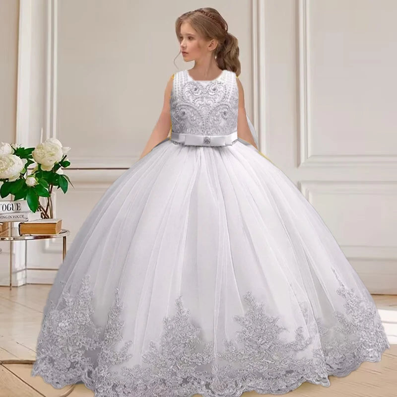 4-12 Years Old Gorgeous Girl Dress Sheer Elegant Girl Birthday Party Princess Dress Long Carnival Evening Dress Summer Clothing