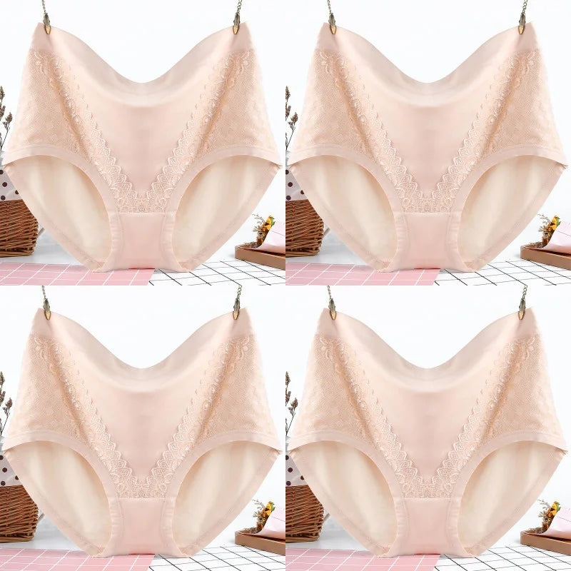 4Pcs/Set Modal Underpants Women Panties Plus Size Sexy Lace Underwear Plus Size Female Briefs Soft Breathable Lingerie 40-100KG