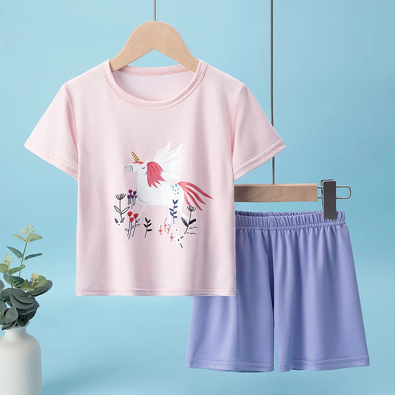 2-Pcs Children's Casual Cute Home Service Suit Boy Casual Joker Bear Print Short Sleeve Girl Comfortable Joker Sweet Shorts Suit