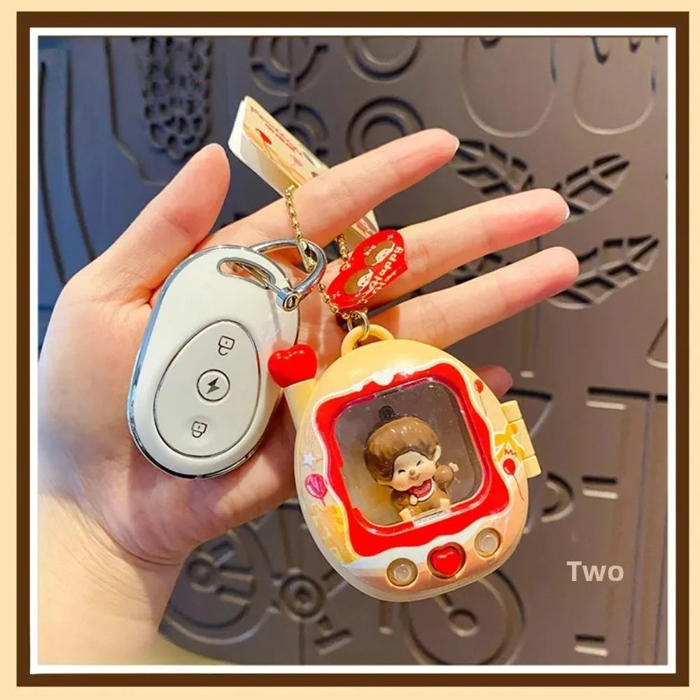 Cute Mini Retro Television Toy Keychain Y2k Aesthetic Doll Charm Press Flash Light Up Stop Bag Digging Birthday Gifts For Bestie
