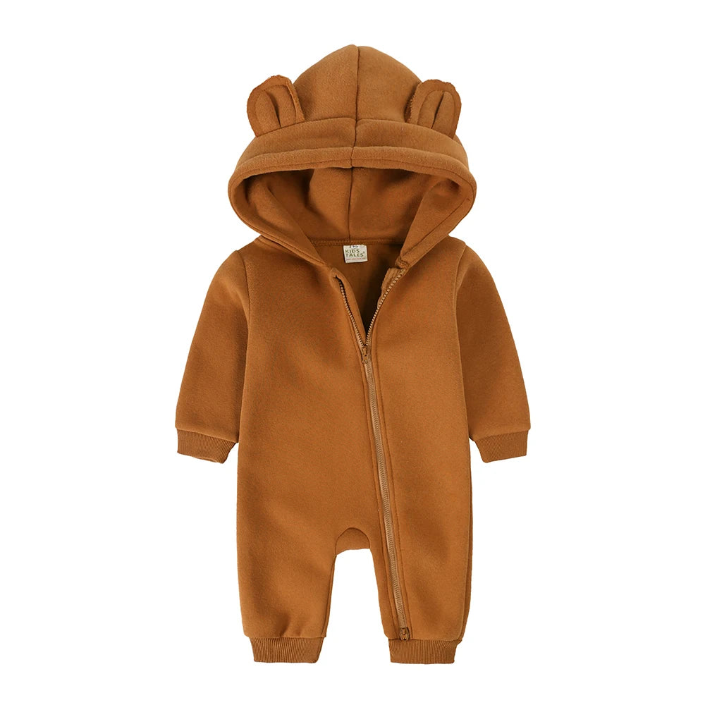 Winter Baby Boy Girl Clothing Cute Bear Ear Fleece Hooded Jumpsuit Knitted Zipper Cotton Rompers New Born Baby Clothes