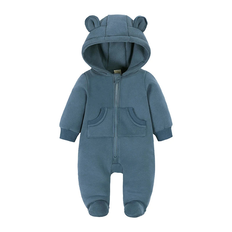 0-24M Cute Newborn Baby Romper Winter Thicken Fleece Warm Clothes Infant Hooded Bear Onesie Toddler Boy Girl Jumpsuits Pajamas