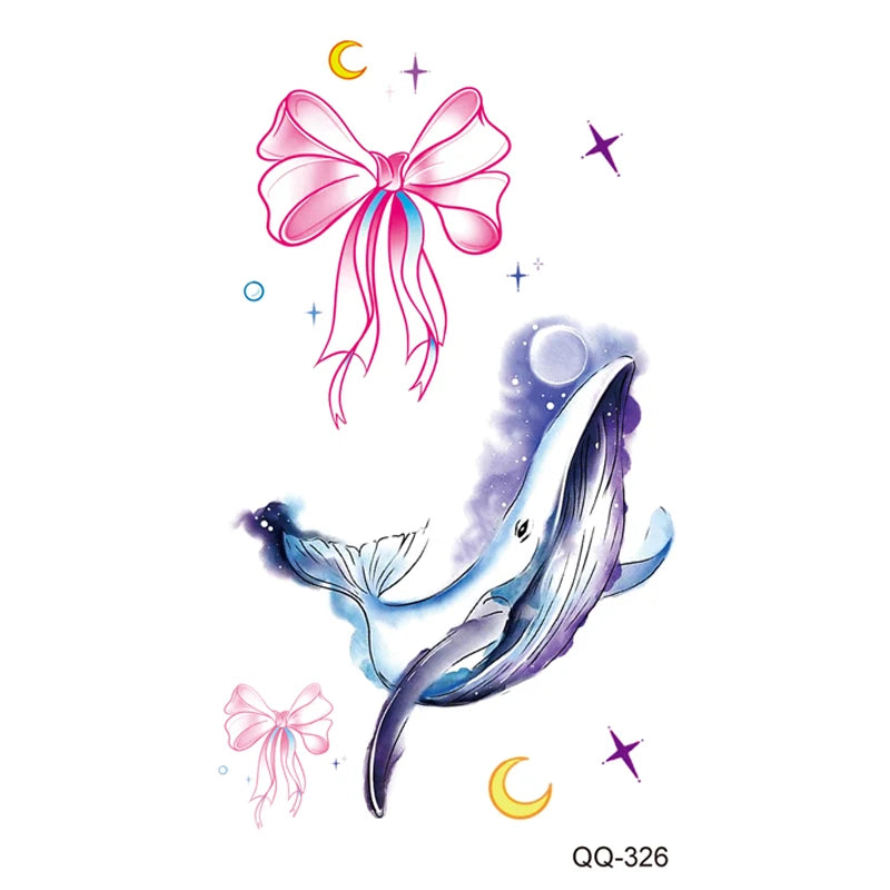 Small Waterproof Temporary Tattoo Sticker Colorful Leaf Flower Elephant Dolphin Art Wrist Neck Women Fake Mini Tatoo