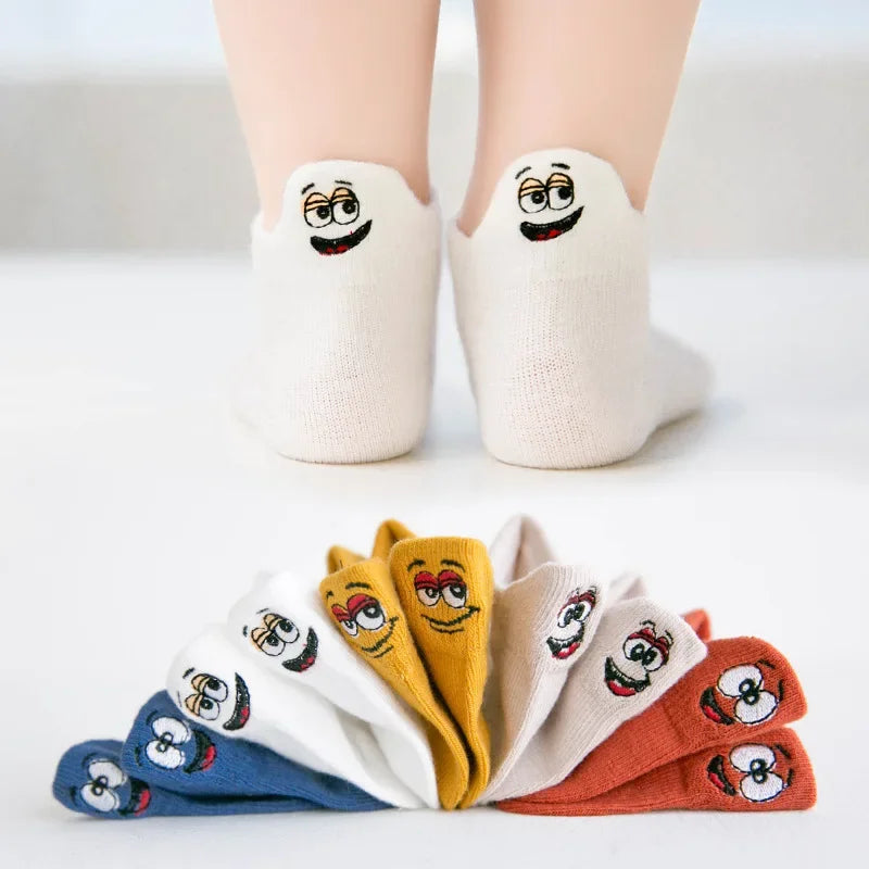 5 Pairs/Lot Children Socks Boy Girl Baby Embroidery Cotton Wild Soft Cozy Breathable for 1-12Y Summer Kids Casual Boat Socks