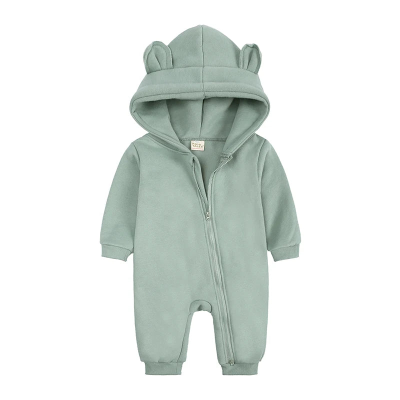 Winter Baby Boy Girl Clothing Cute Bear Ear Fleece Hooded Jumpsuit Knitted Zipper Cotton Rompers New Born Baby Clothes