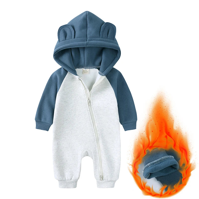 0-24M Cute Newborn Baby Romper Winter Thicken Fleece Warm Clothes Infant Hooded Bear Onesie Toddler Boy Girl Jumpsuits Pajamas