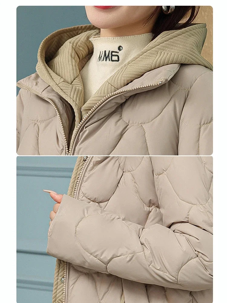 New Fitshinling Fashion New In Warm Parkas Coat Women Clothing Fake Two-piece Cotton Leisure Solid Color Winter  Female Tops