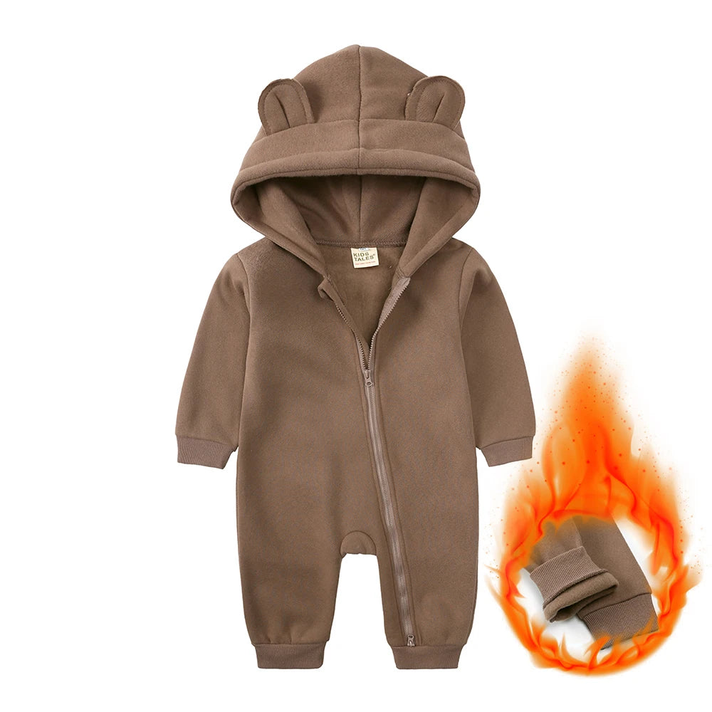 0-24M Cute Newborn Baby Romper Winter Thicken Fleece Warm Clothes Infant Hooded Bear Onesie Toddler Boy Girl Jumpsuits Pajamas