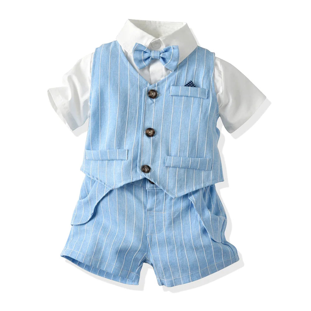Boys Suits Blazers Clothes Suits For Wedding Formal Party Striped Baby Vest Shirt Pants Kids Boy Outerwear Clothing Set