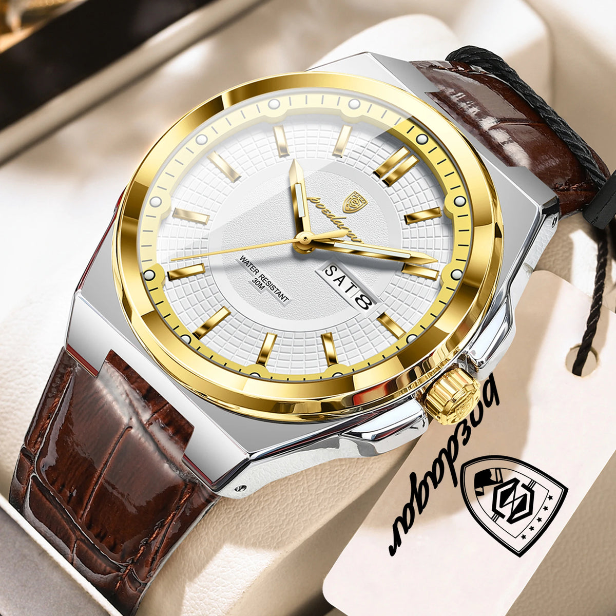 POEDAGAR High Quality Fashion Man Wristwatch Waterproof Luminous Date Week Business Quartz Men's Watches Leather Men Watch Reloj