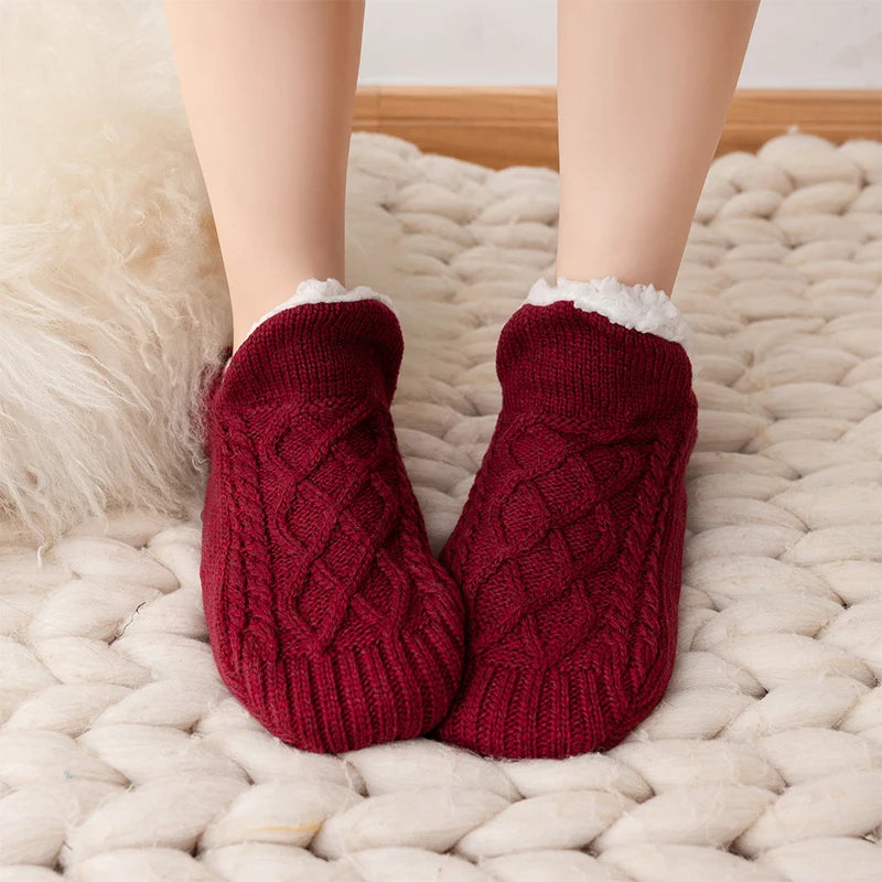 1 Pair Men Socks Women Socks Winter Plus Fleece Thickened Home Floor Socks Warm Indoor Glue Socks Solid Color Floor Socks