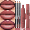 4Pcs/Set Ultra-Fine Wood Lipliner + Lipstick,Matte Velvet Lipstick - Long Lasting Waterproof Lip Combo Lip Makeup Set