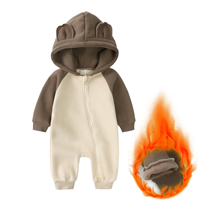 0-24M Cute Newborn Baby Romper Winter Thicken Fleece Warm Clothes Infant Hooded Bear Onesie Toddler Boy Girl Jumpsuits Pajamas