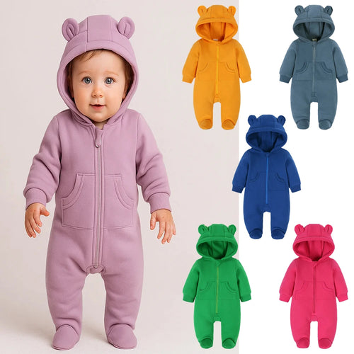 0-24M Cute Newborn Baby Romper Winter Thicken Fleece Warm Clothes Infant Hooded Bear Onesie Toddler Boy Girl Jumpsuits Pajamas