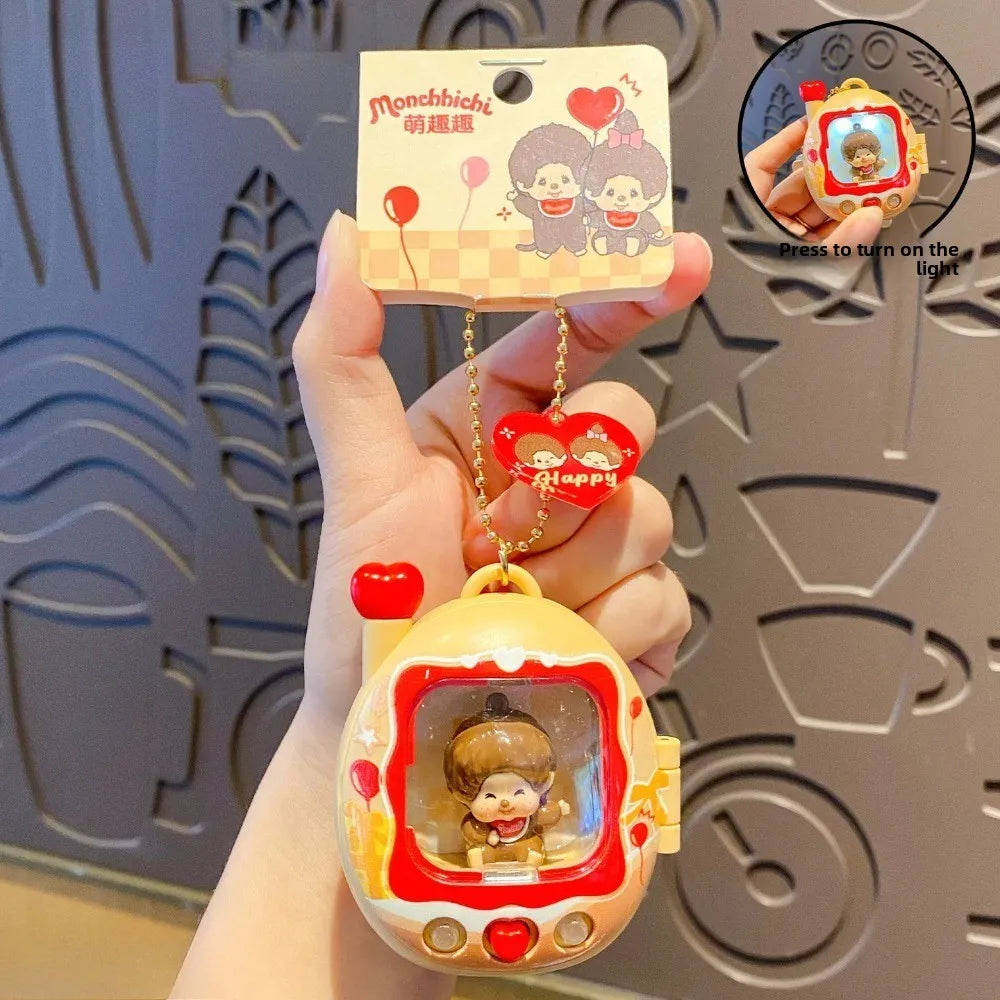 Cute Mini Retro Television Toy Keychain Y2k Aesthetic Doll Charm Press Flash Light Up Stop Bag Digging Birthday Gifts For Bestie